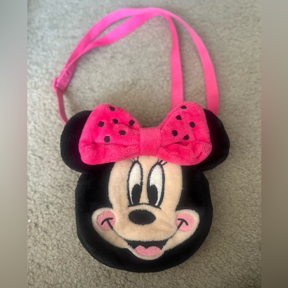 Minnie Mouse Black and Pink Plush Crossbody Bag